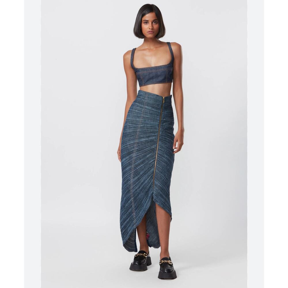 Saaksha & Kinni Square Cut Denim Bustier With Skirt size S modern comfortable